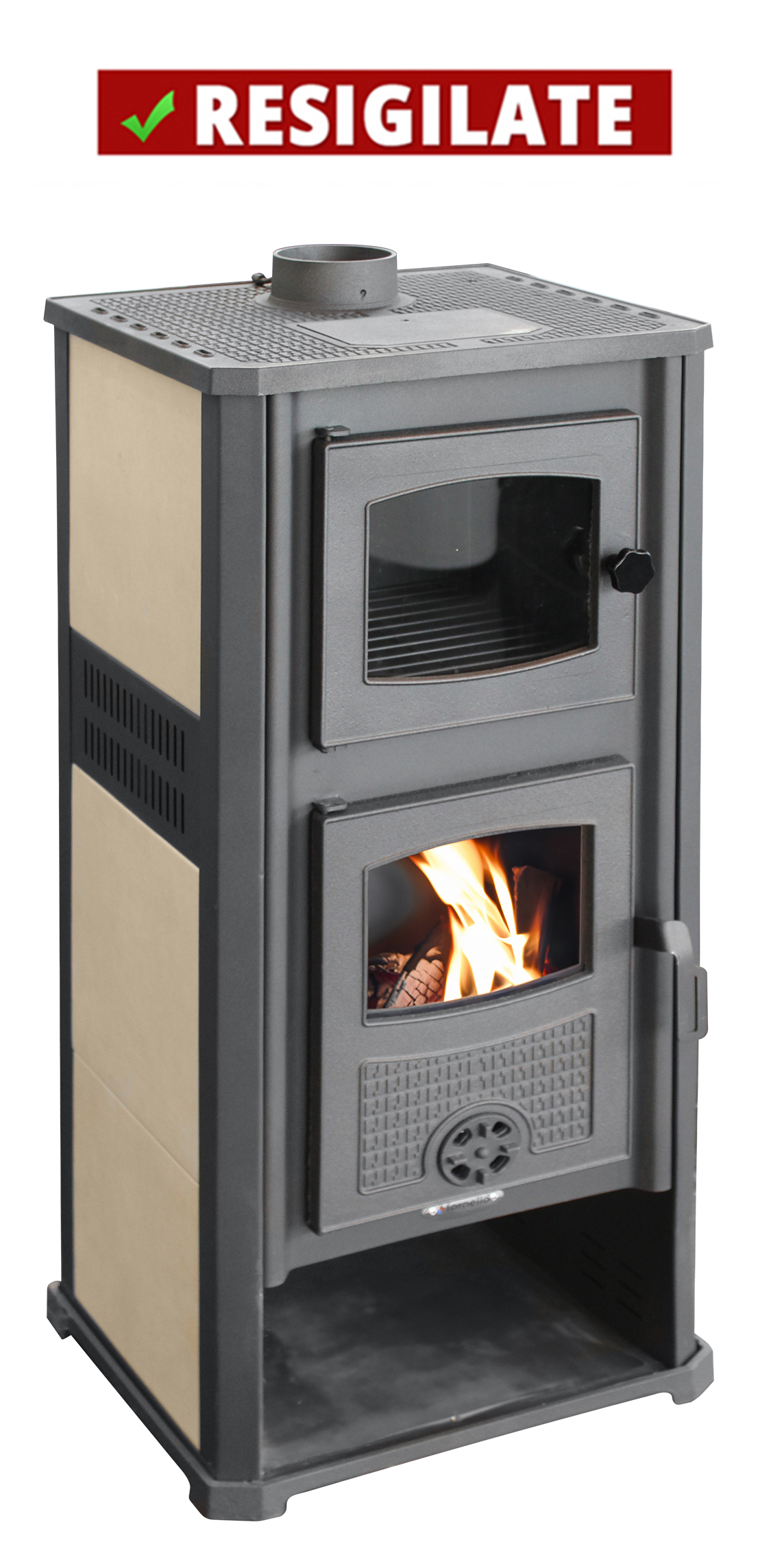 PRODUS NOU RESIGILAT USOR LOVIT DAR IN PERFECTA STARE DE FUNCTIONARE cod 10095 !!! Semineu (Soba) pe lemne Fornello Roma G Ivory 11-13 kW 490x460x1160 mm prevazut cu plita si cuptor pentru gatit gratar ardere din fonta camera de ardere samotata