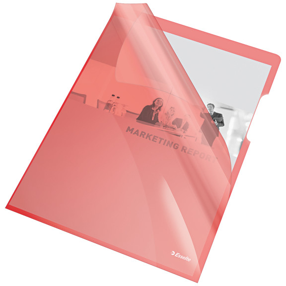 Oferte la Mapa L pentru documente A4, 150 microni, 25/set, ESSELTE - rosu transparent