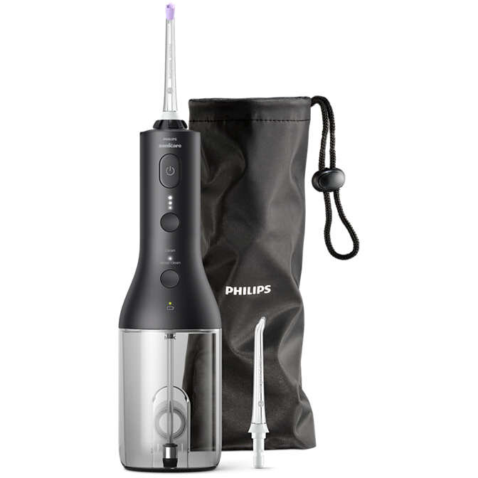 Oferte la Aparat De Curatare Interdentara HX3826/33 Sonicare Power Flosser Tehnologie QuadStream 2 Capete Curatare 2 Moduri Curatare 3 Niveluri De Intensitate Negru