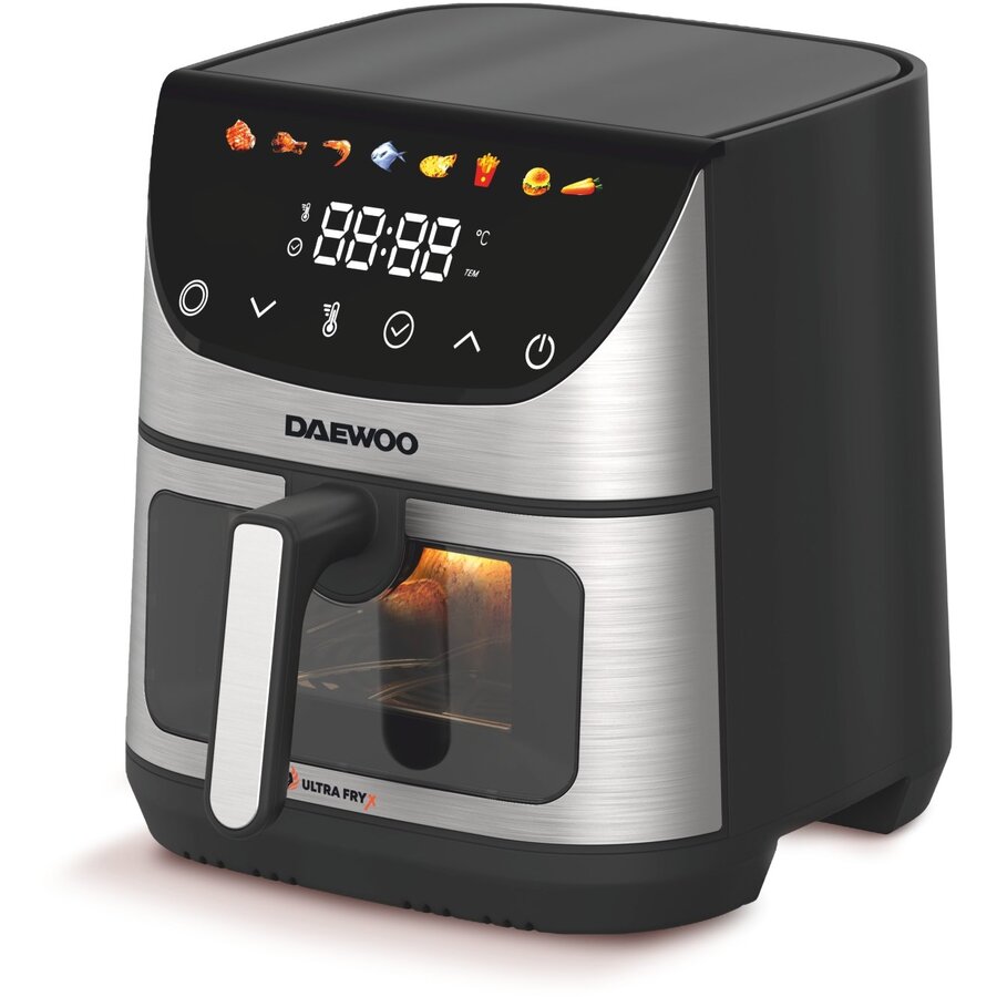 Oferte la Friteuza cu Aer Cald DAF1600IX Capacitate 6.5L Display LED  8 Programe Predefinite Timer 60 Minute Temperatura Reglabila 80-200 Grade Celsius Putere 1600W Negru/Inox