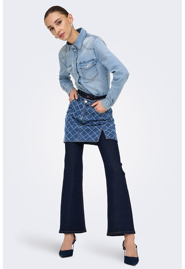 Oferte la Fusta mini de denim cu margine cu slit - Albastru inchis