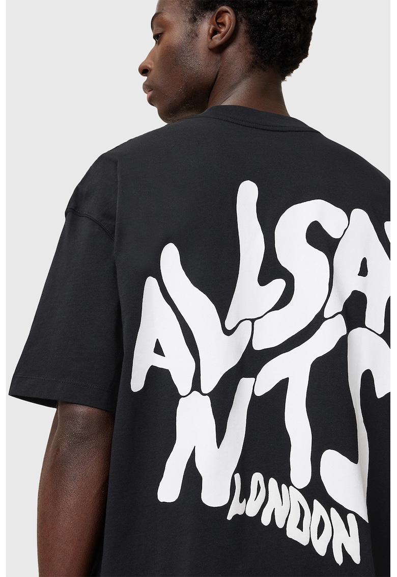 Oferte la Tricou supradimensionat din bumbac cu imprimeu logo contrastant Orlando - Negru