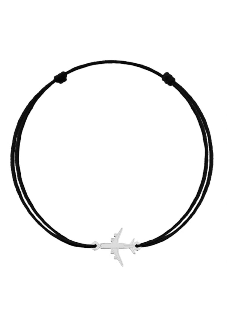 Oferte la Bratara cu pandantiv Avion din Argint 925 - snur negru reglabil