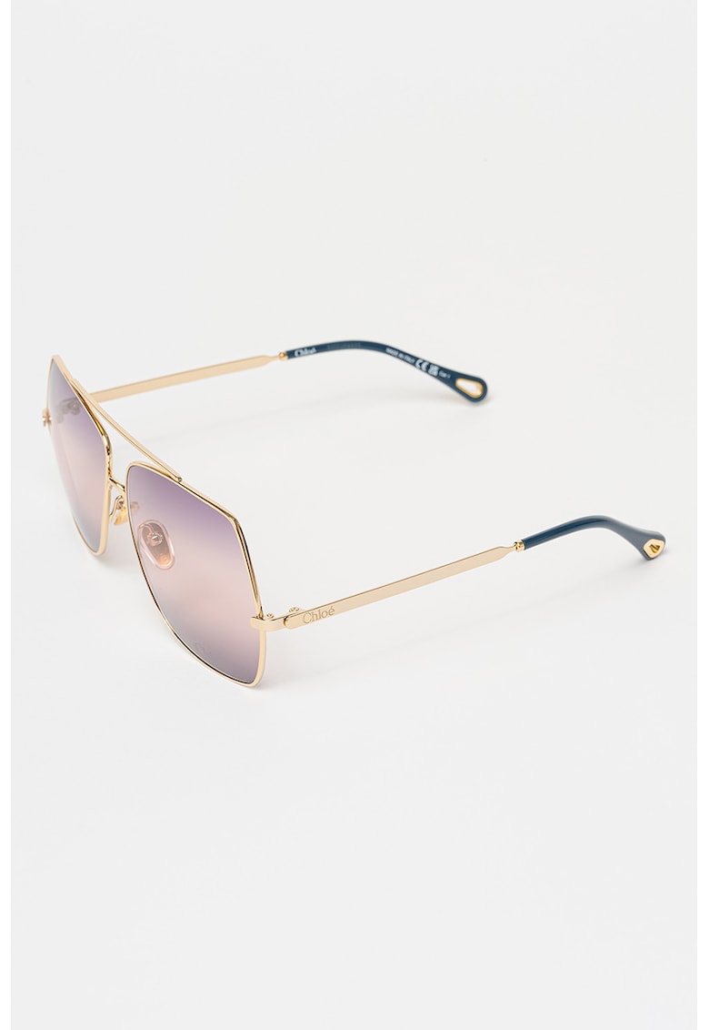 Oferte la Ochelari de soare cu lentile dreptunghiulare si rama metalica - Auriu/Violet