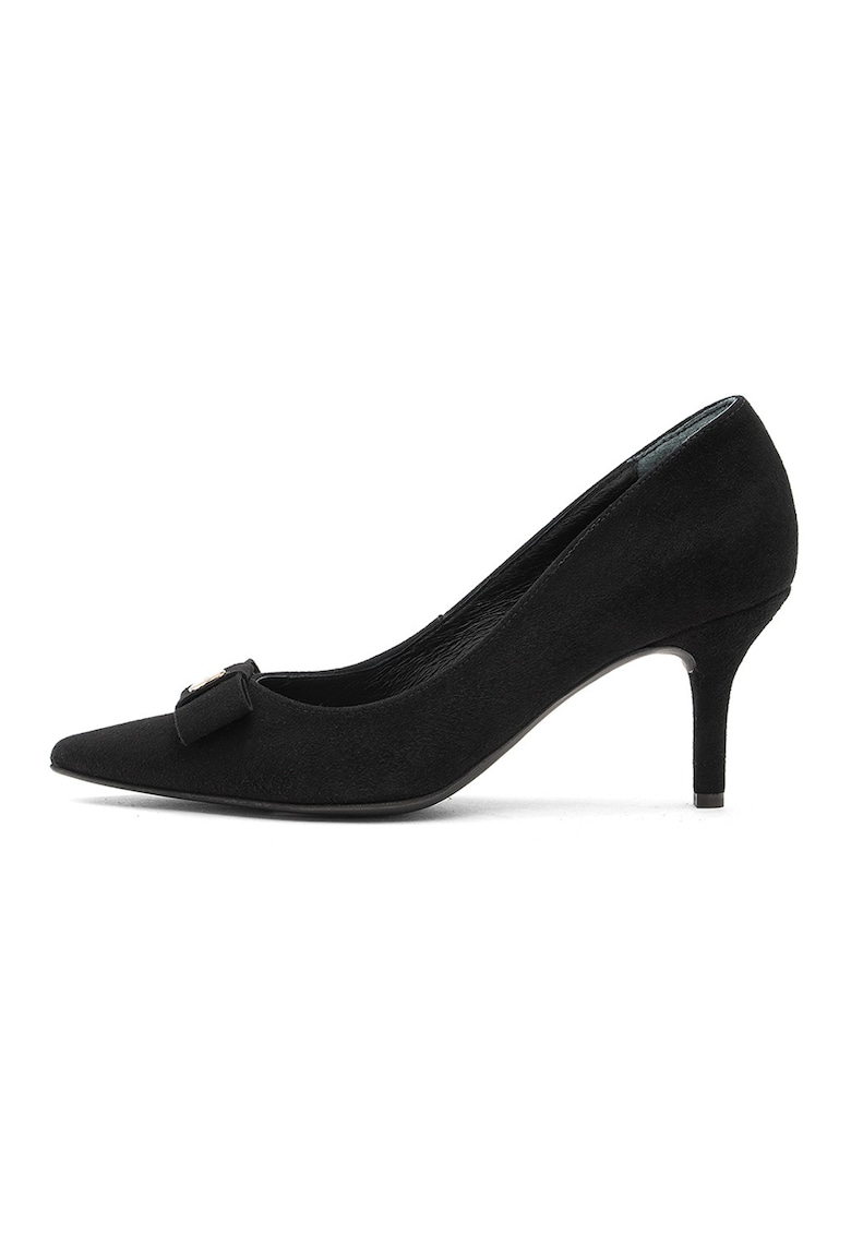 Oferte la Pantofi din piele intoarsa cu varf ascutit si logo metalic - Negru
