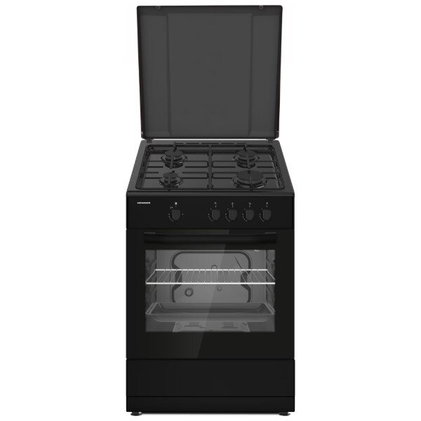 Oferte la Aragaz HFSC-SME66IBK Gaz 4 Arzatoare Suport Email Capac Metalic Aprindere Electrica Dispozitiv de Sguranta Plita si Cuptor Usa Cuptor cu Geam Dublu Duze GPL Incluse Negru