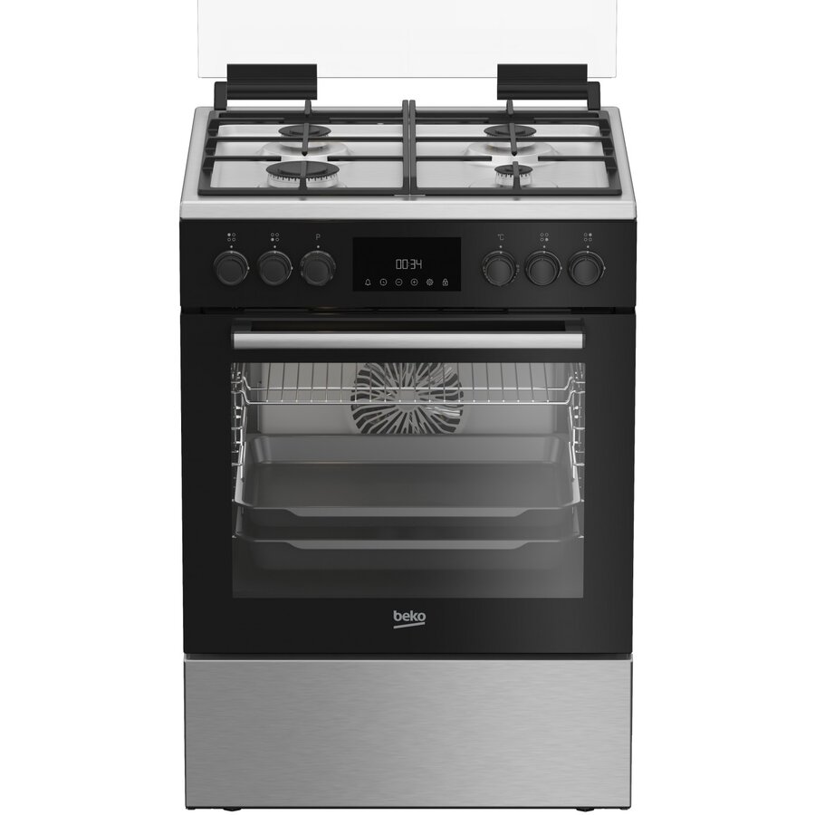 Oferte la Aragaz FBSM62530DXMS Plita Gaz 4 Arzatoare Aprindere Electrica Siguranta Gratar Fonta Cuptor Electric 8 Functii 3D Cooking Grill Timer Iluminare Autocuratare Catalitica 60 Cm Inox