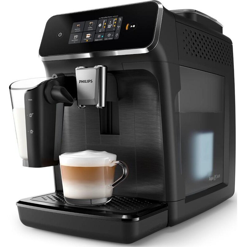 Espressor Cafea Automat Seria 2300 EP2330/10 LatteGO 4 Tipuri de Bauturi Ecran Tactil Intuitiv SilentBrew Aplicatie HomeID Rasnita Ceramica Negru Mat