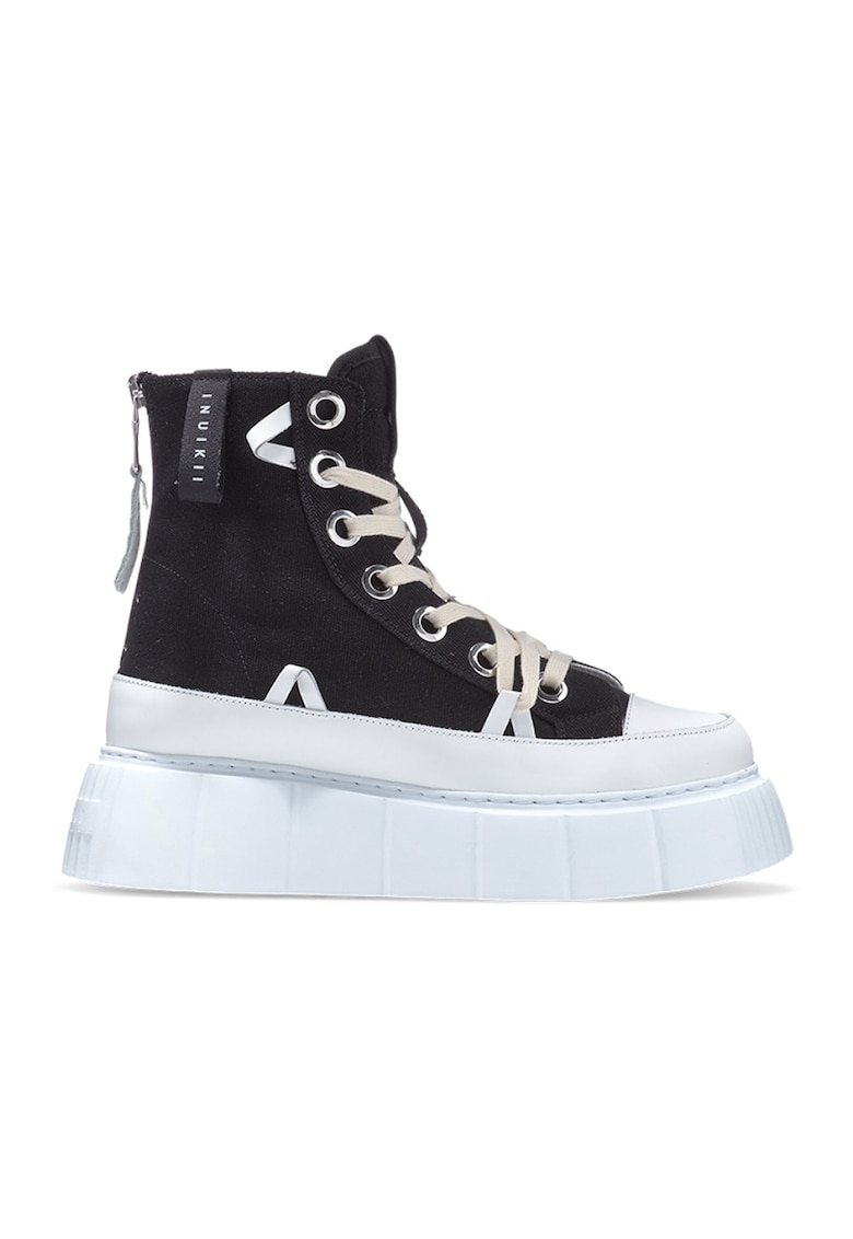 Oferte la Pantofi sport flatform - din material textil - Alb/Negru