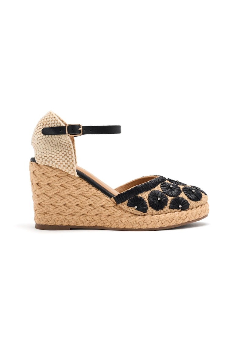 Oferte la Espadrile tesute cu talpa wedge si garnituri din piele - Negru