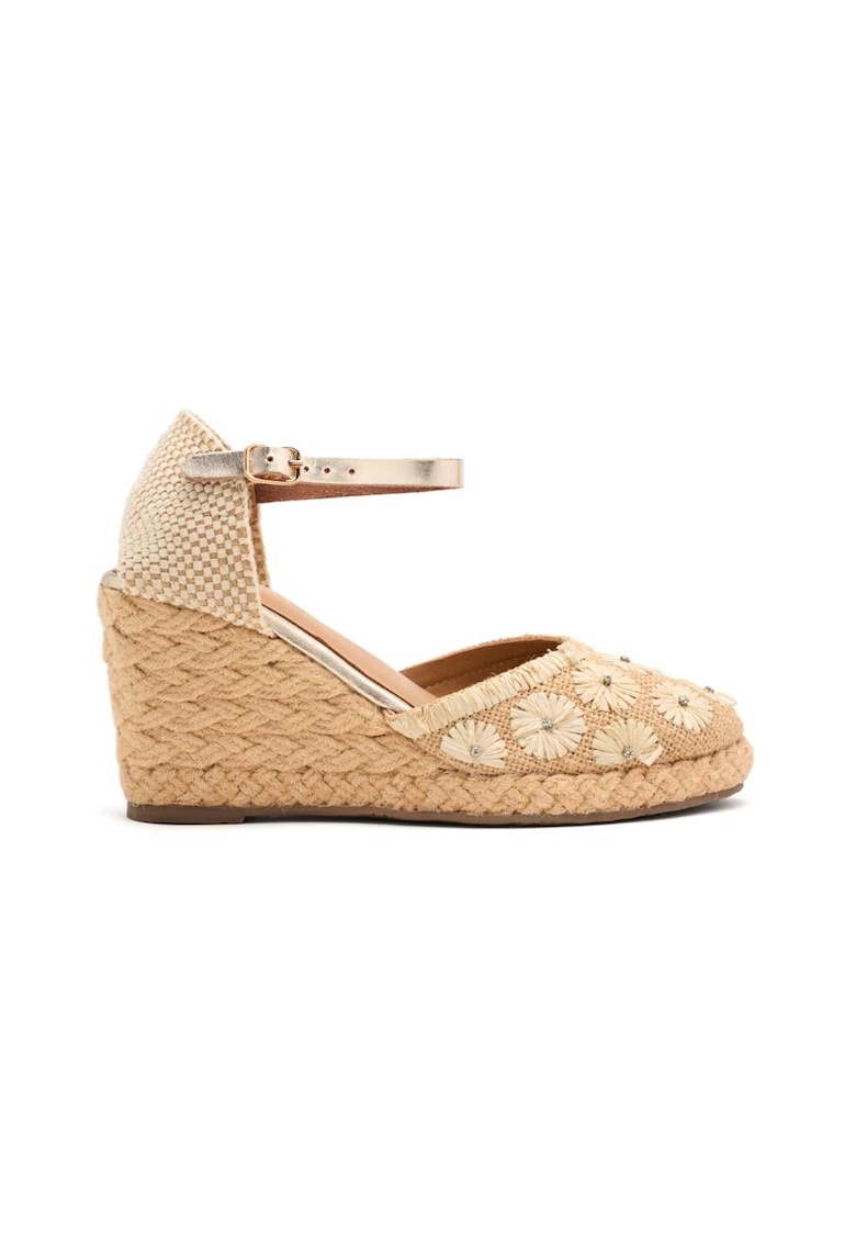Oferte la Espadrile tesute cu talpa wedge si garnituri din piele - Bej deschis