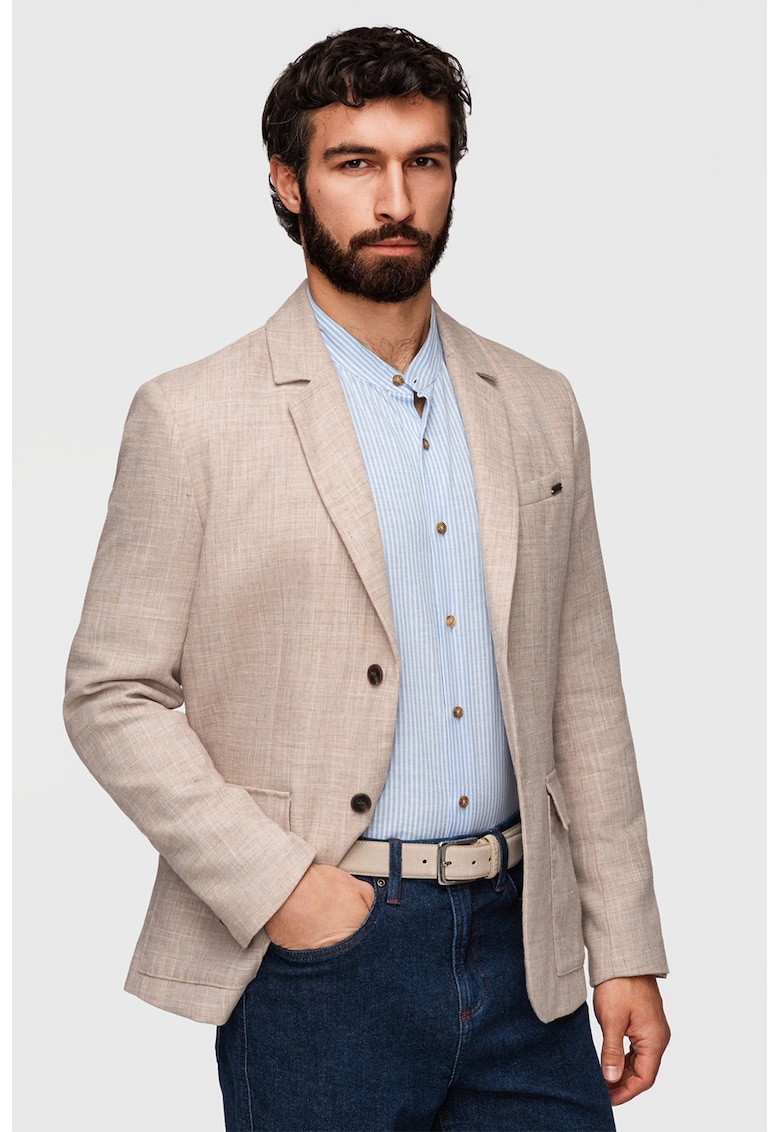 Oferte la Sacou din amestec de in cu buzunare cu clapa - Maro deschis