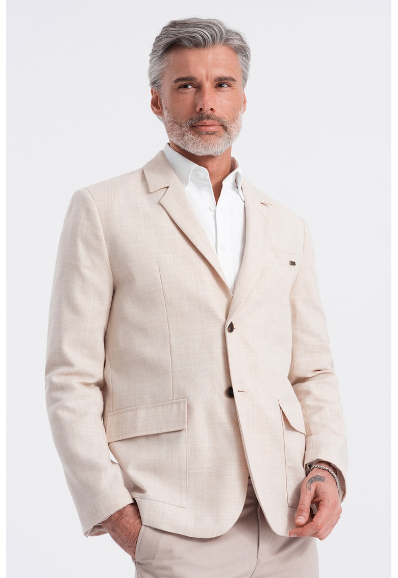 Oferte la Sacou din amestec de in cu buzunare cu clapa - Bej deschis