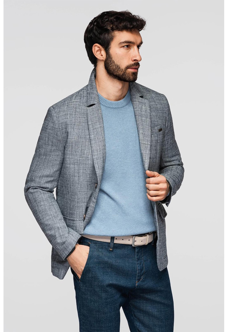 Oferte la Sacou din amestec de in cu buzunare cu clapa - Gri melange