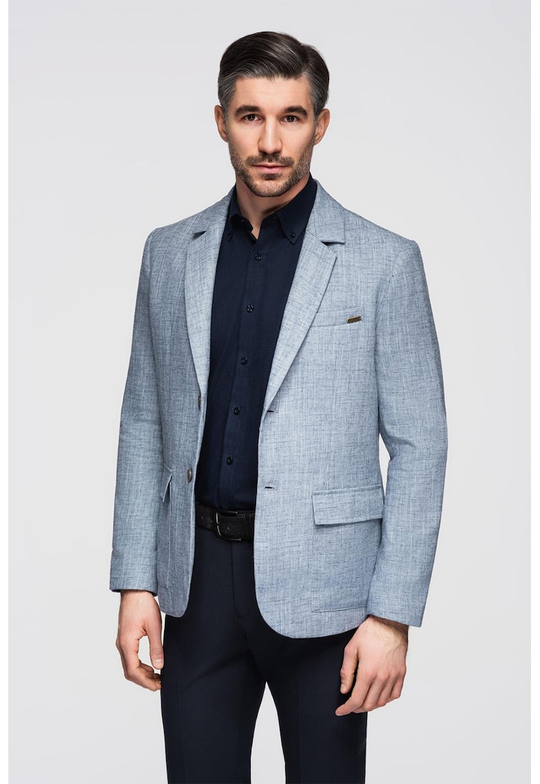 Oferte la Sacou din amestec de in cu buzunare cu clapa - Albastru melange