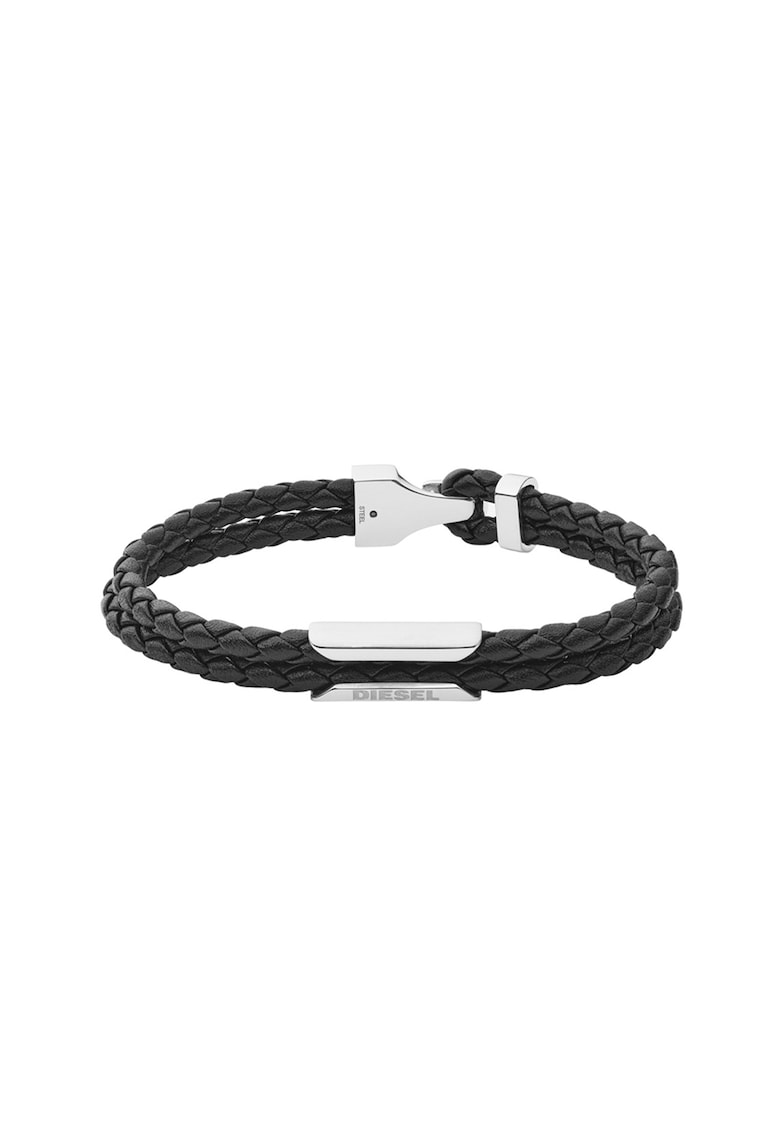 Oferte la Bratara din piele cu logo - Negru