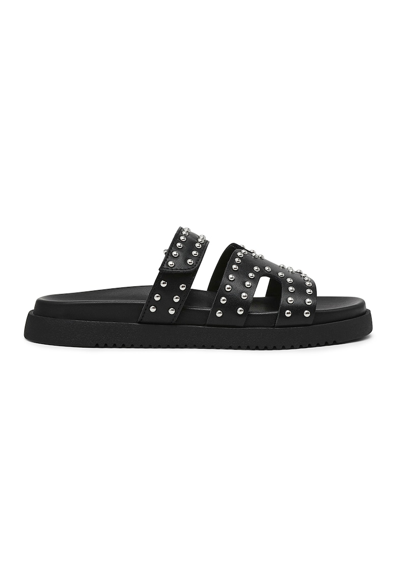 Oferte la Papuci din piele - Negru/Argintiu