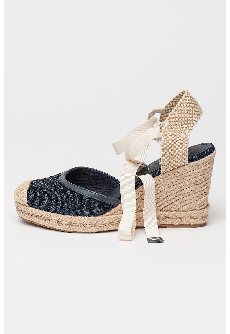 Oferte la Espadrile wedge cu model monograma - Alb fildes/Bej/Bleumarin