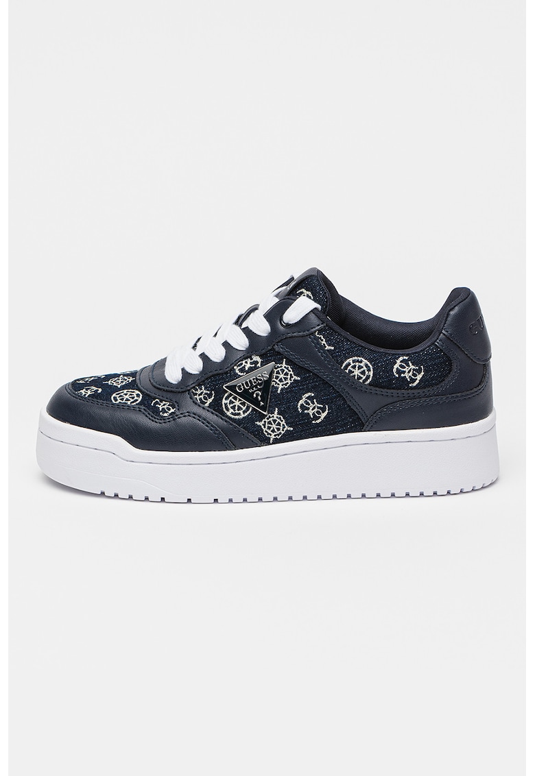 Oferte la Pantofi sport de piele ecologica si material textil - Alb/Bleumarin