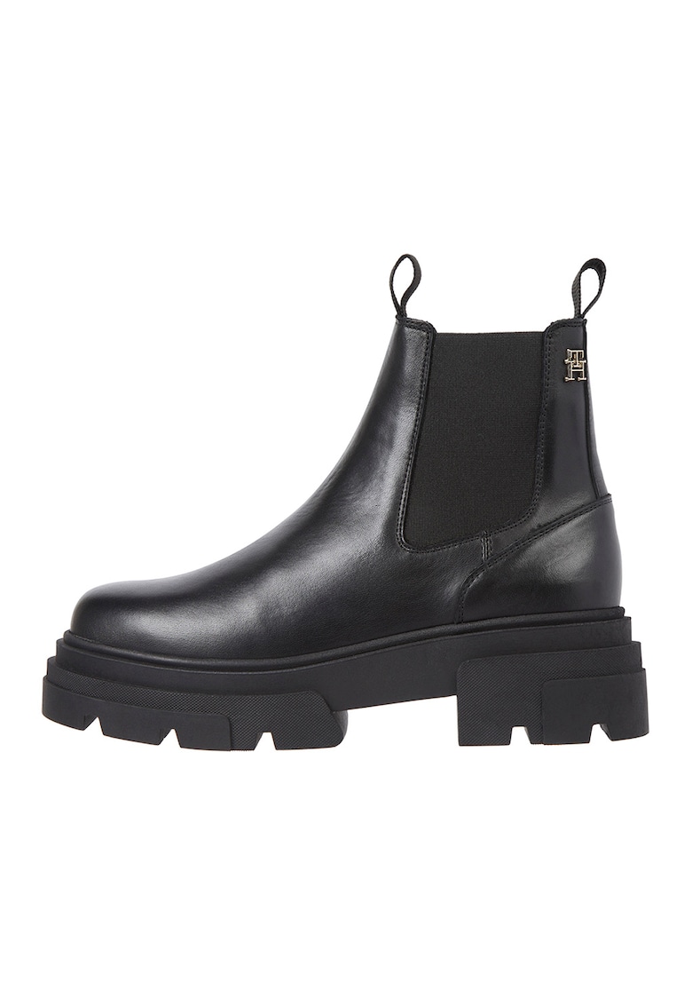 Oferte la Ghete Chelsea de piele cu talpa masiva - Negru