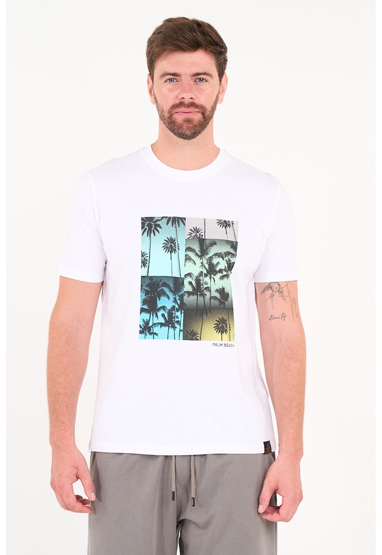 Oferte la Tricou de bumbac cu imprimeu tropical - Alb