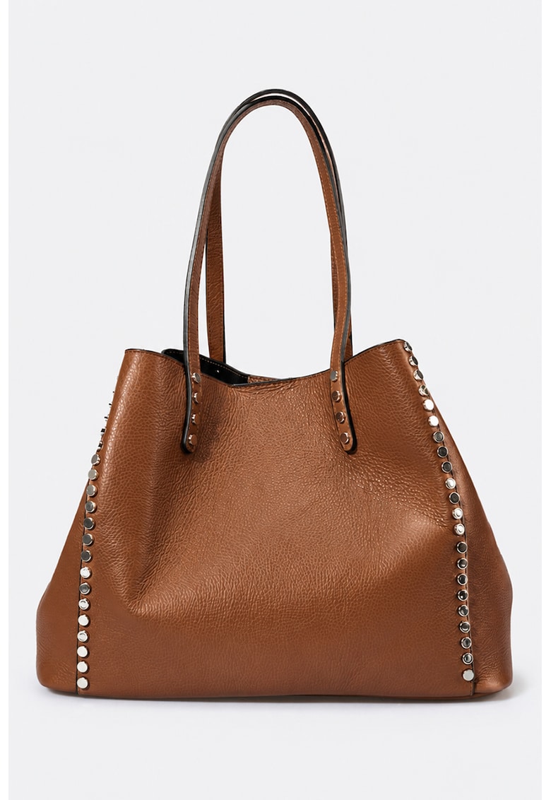 Oferte la Geanta shopper din piele cu aplicatii cu nituri - Caramel