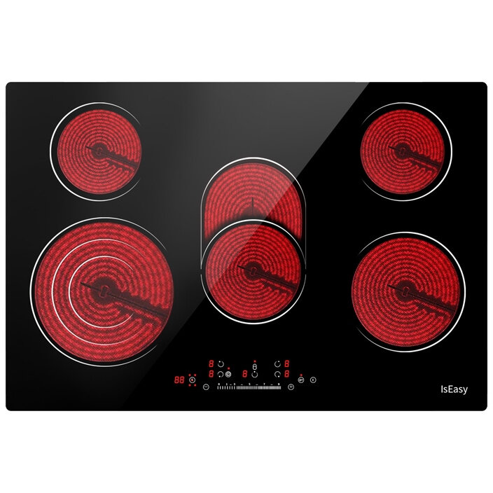 Oferte la Plita Electrica Incorporabila LT5-02 Ceramica cu 5 Zone de Gatit 9 Trepte de Putere Timer Control Tactil 77CM Negru