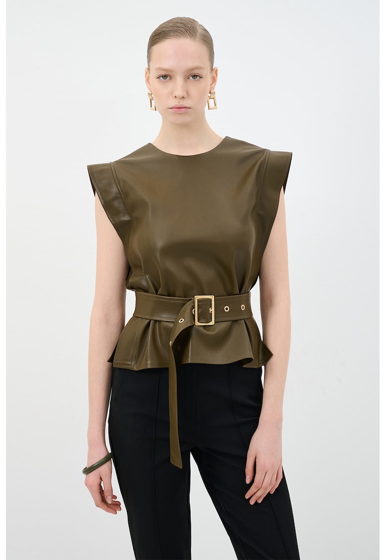Oferte la Bluza de piele ecologica cu o curea asortata - Kaki