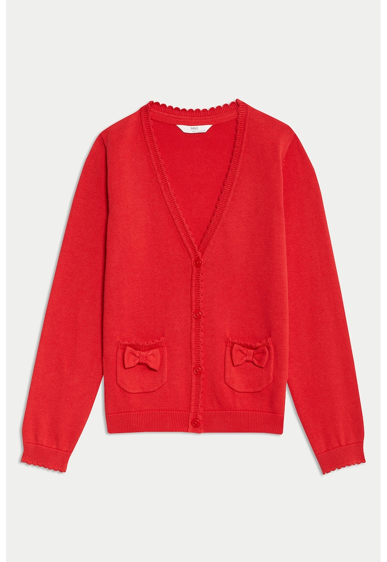 Oferte la Cardigan cu decolteu in V si buzunare - Rosu