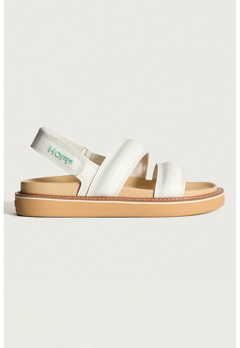 Oferte la Sandale din piele cu detalii logo - Alb murdar/Verde menta