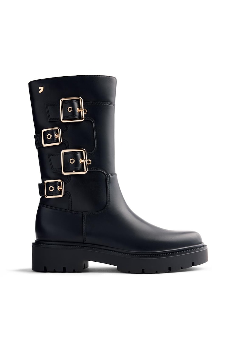 Oferte la Cizme mid-calf de piele ecologica cu catarama - Negru