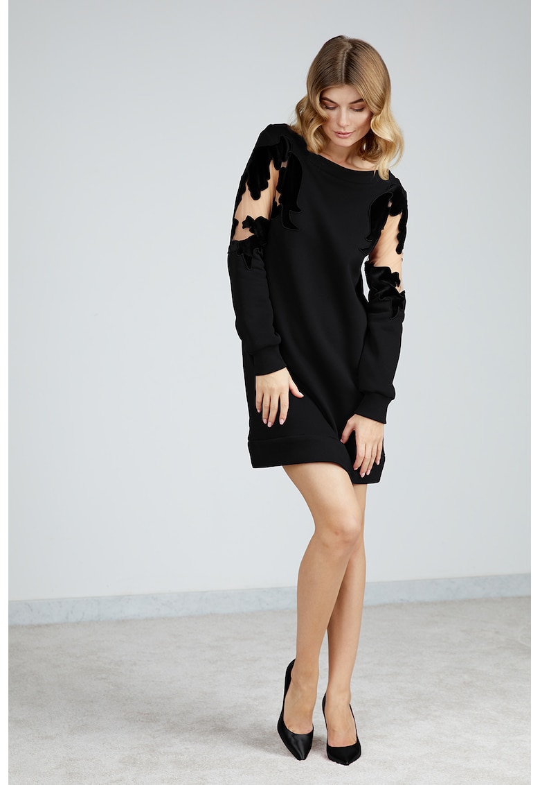 Oferte la Rochie dreapta cu insertii - Tul - Negru
