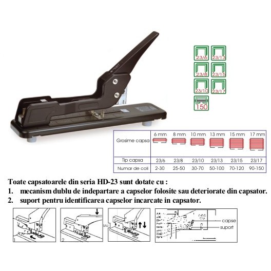 Oferte la Capsator cu brat lung, 150 coli, KANGARO HD-23L-17