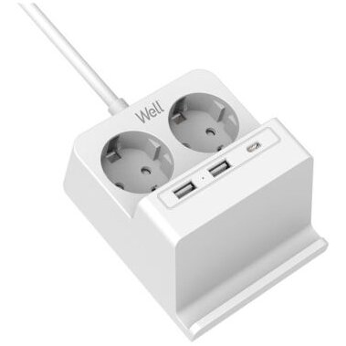 Oferte la Prelungitor 2 Prize 2x USB-A 1x USB-C Incarcator Wireless 2m Alb