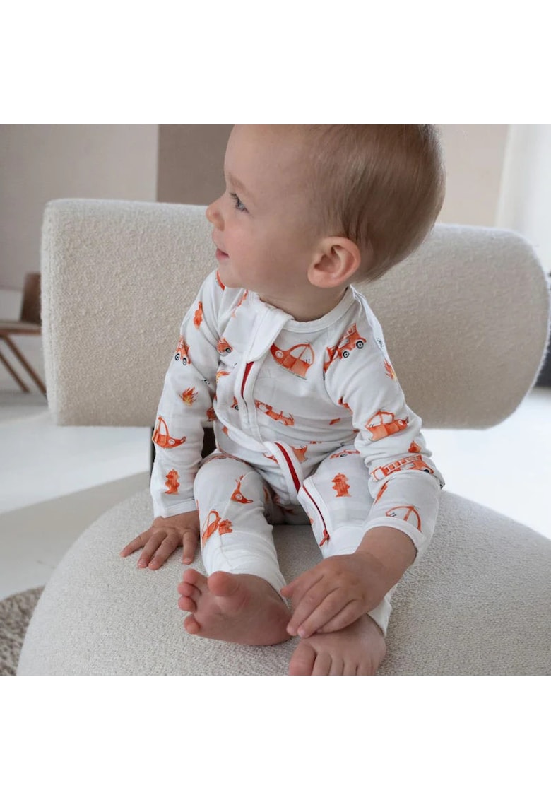 Oferte la Pijamale lungi din bambus cu fermoar reversibil -  - FireTruck - Alb cu Portocaliu - pentru baieti - Gri deschis/Portocaliu