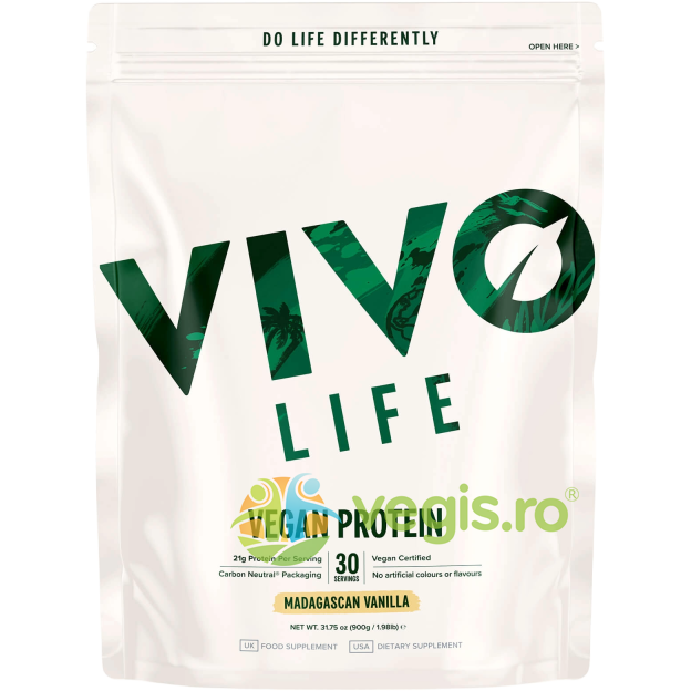 Oferte la Proteine Vegetale (Mazare, Canepa si Dovleac) cu Aroma de Vanilie de Madagascar Vivo Vegan Protein 900g