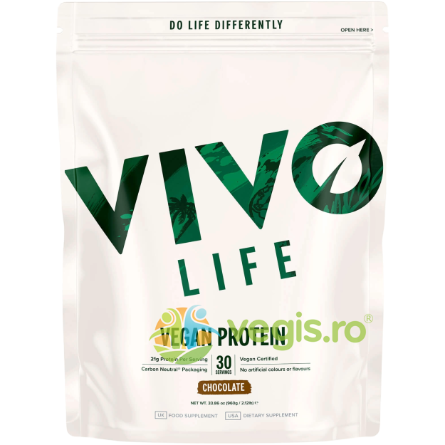 Oferte la Proteine Vegetale (Mazare, Canepa si Dovleac) cu Aroma de Ciocolata Vivo Vegan Protein 900g