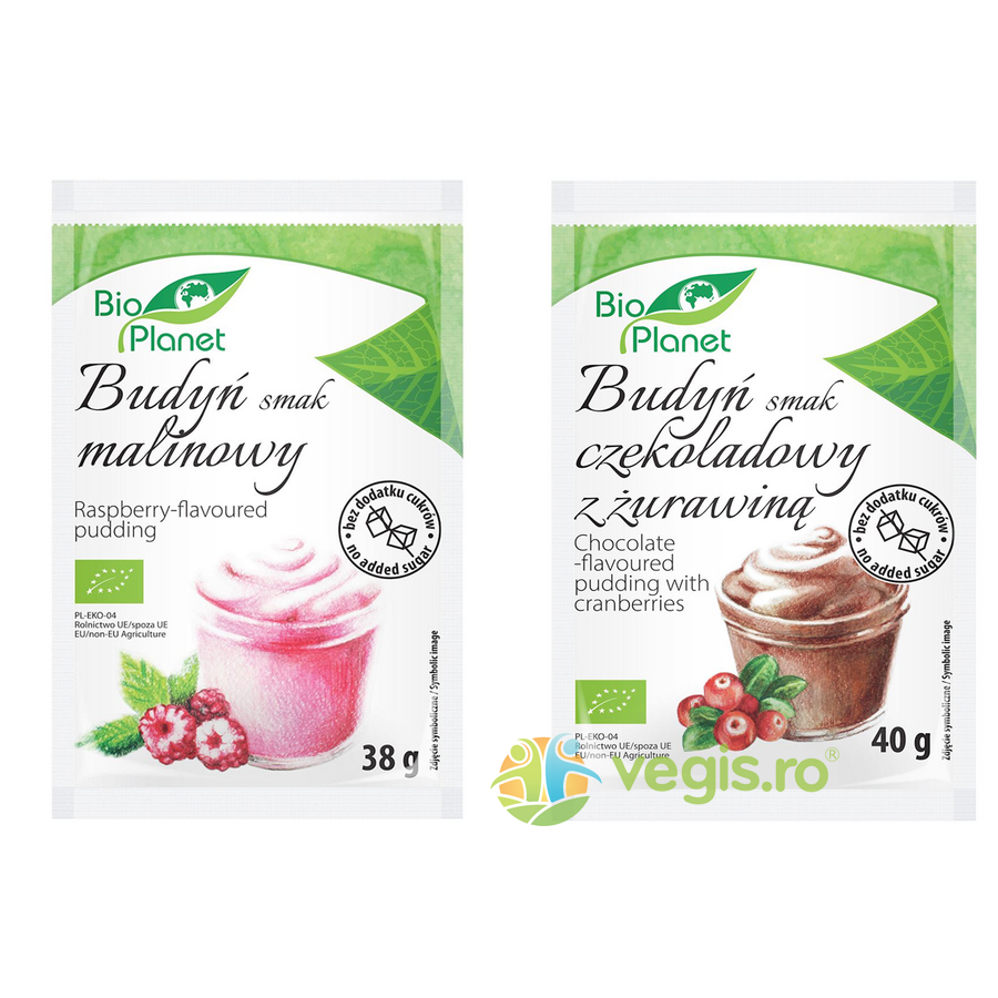Oferte la Budinca de Zmeura Ecologica/Bio 38g + Budinca de Cacao cu Merisoare Ecologica/Bio 40g