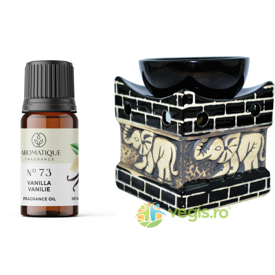 Oferte la Set Ulei Aromat de Vanilie Nr.73 10ml AROMATIQUE + Suport Mare pentru Ulei Aromat Elefant BISPOL