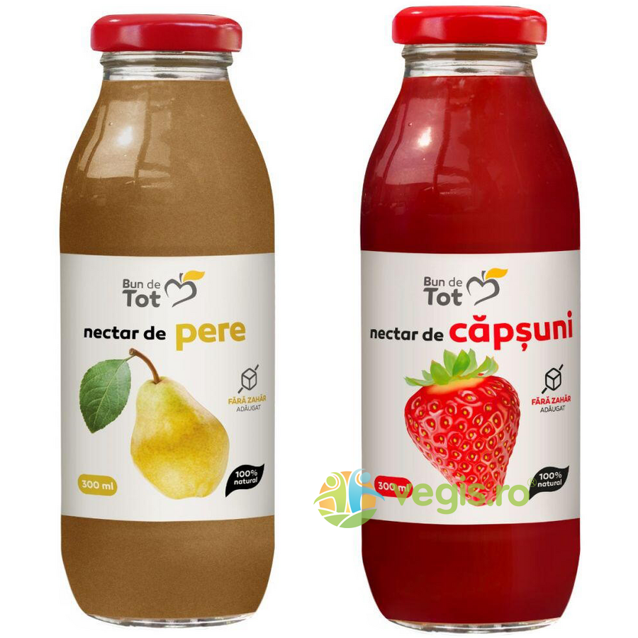 Oferte la Pachet Nectar de Pere fara Zahar Adaugat 300ml + Nectar de Capsuni fara Zahar Adaugat 300ml