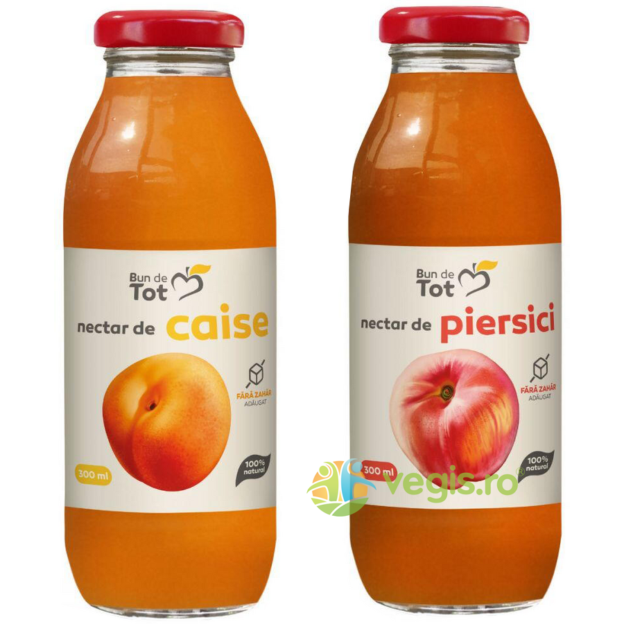 Oferte la Pachet Nectar de Caise fara Zahar Adaugat 300ml + Nectar de Piersici fara Zahar Adaugat 300ml