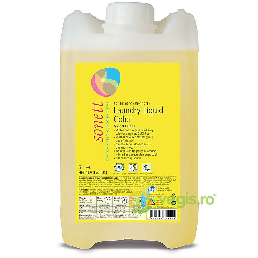 Oferte la Detergent Lichid pentru Rufe Colorate cu Menta si Lamaie Ecologic/Bio 5L