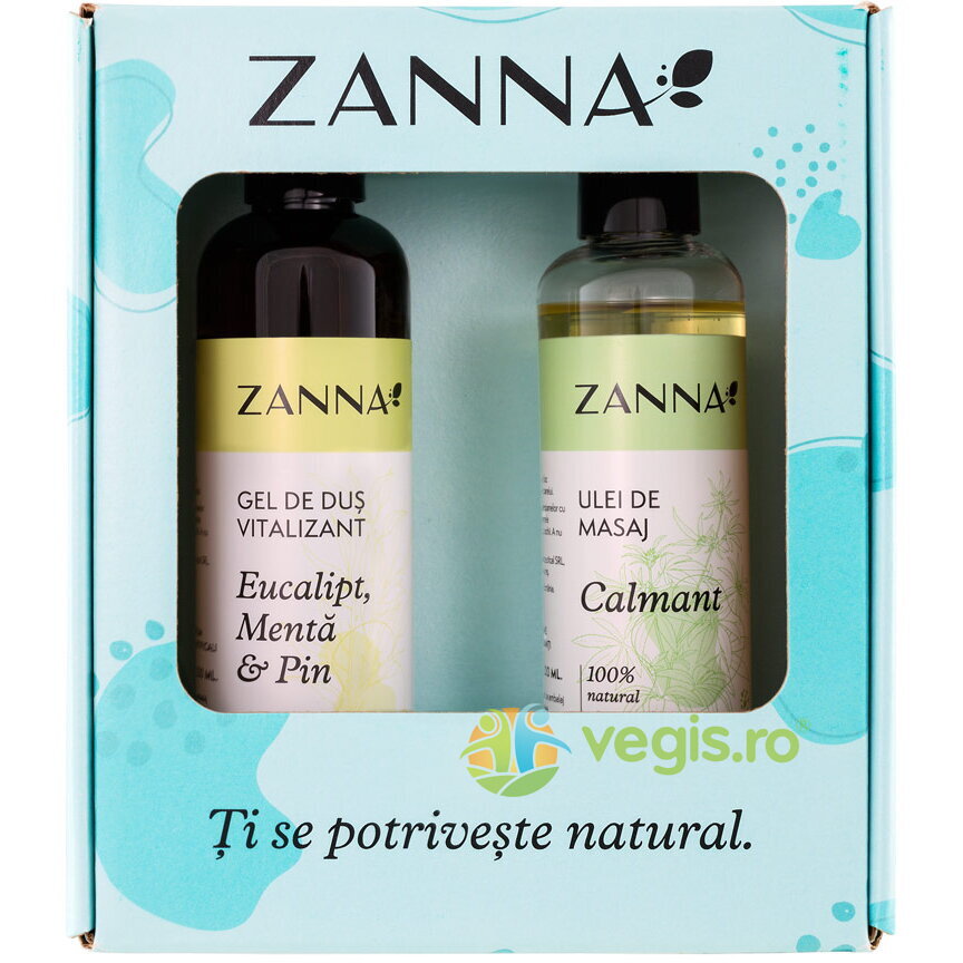 Oferte la Pachet Cadou Gel de Dus Vitalizant cu Eucalipt si Pin 250ml + Ulei de Masaj Calmant cu CBD si  Lavanda 200ml