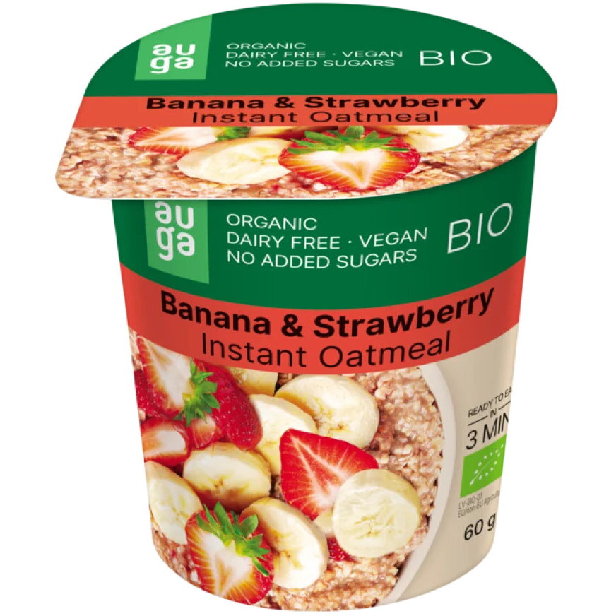 Oferte la Ovaz Integral cu Banane si Capsuni fara Zahar Adaugat Ecologic/Bio 60g