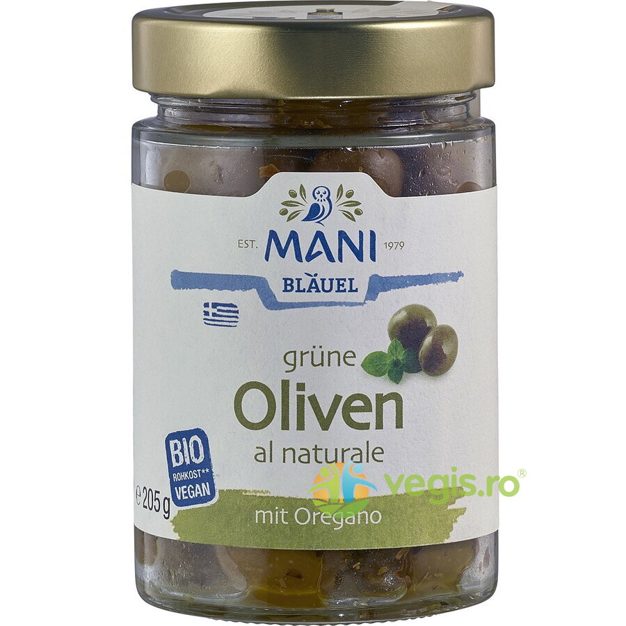 Oferte la Masline Verzi cu Oregano in Ulei de Masline Ecologice/Bio 205g