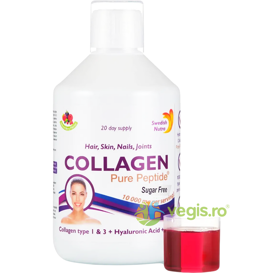 Oferte la Colagen Lichid Hidrolizat Tip 1 si 3 cu 10000mg, Acid Hialuronic 50mg, Biotina 5000mcg, Cupru, Siliciu, Vitamina C, B5, B6, B12 500ml