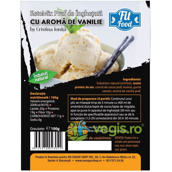 Oferte la KetoMix Praf pentru Inghetata cu Aroma de Vanilie Indulcita cu Eritritol 100g