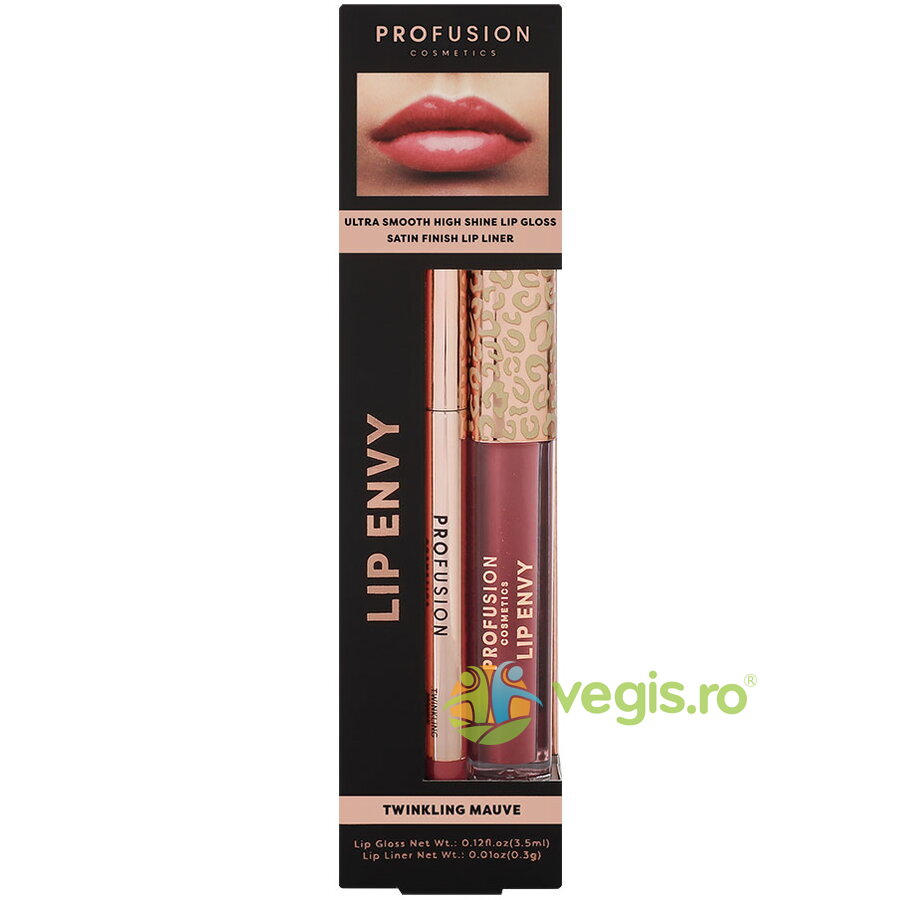 Set Lip Envy Twinkling Mauve: Luciu de Buze Ultra Neted si Lucios 3.5ml + Creion de Buze cu Finish Satinat 0.3g