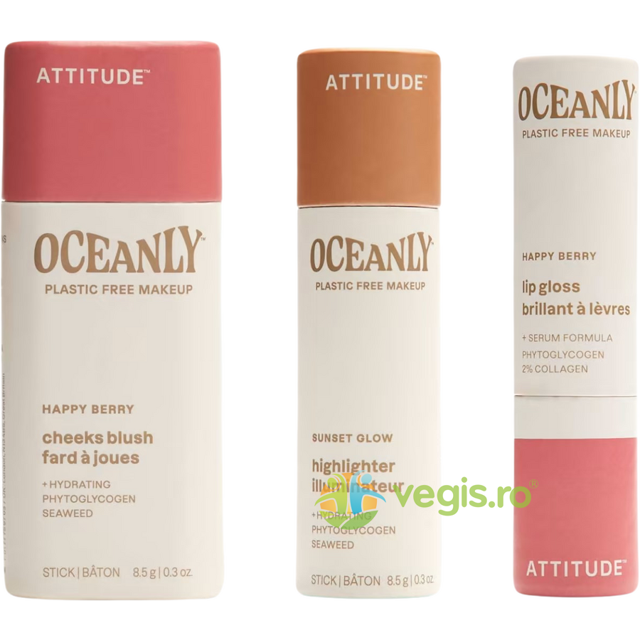 Oferte la Set de Machiaj Happy Berry Blush 8.5g + Iluminator 12g + Balsam de Buze 3.4g