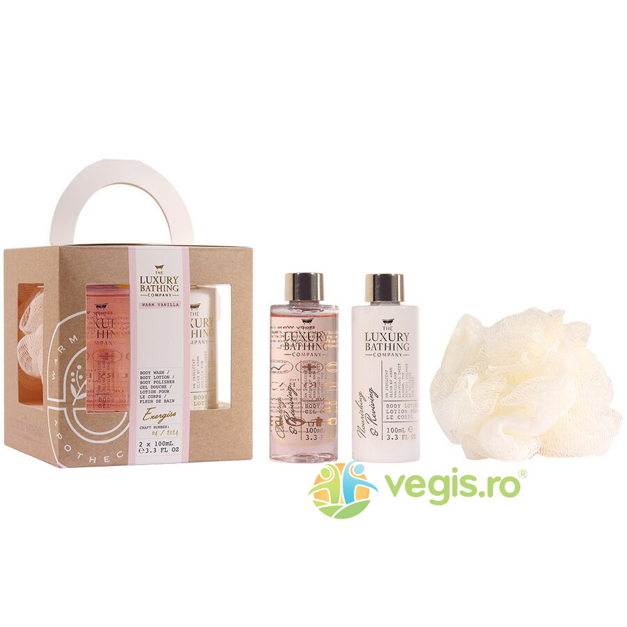 Oferte la Set Cadou Energise, Warm Vanilla (Gel de Dus, Lotiune Corp, Burete Exfoliant Corp)